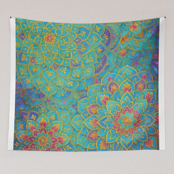 Item preview, Vibrant Mandala Pattern in Turquoise and Gold – Psychedelic Floral Design designed and sold by Gold Turtle  Lina.