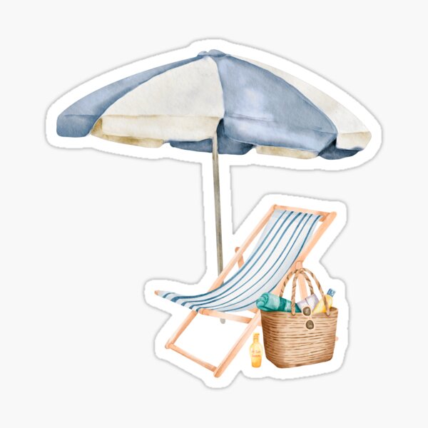 Item preview, Summer Beach Aesthetic Sticker: Umbrella, Chair and Wicker Basket designed and sold by ElizabethCoelho.