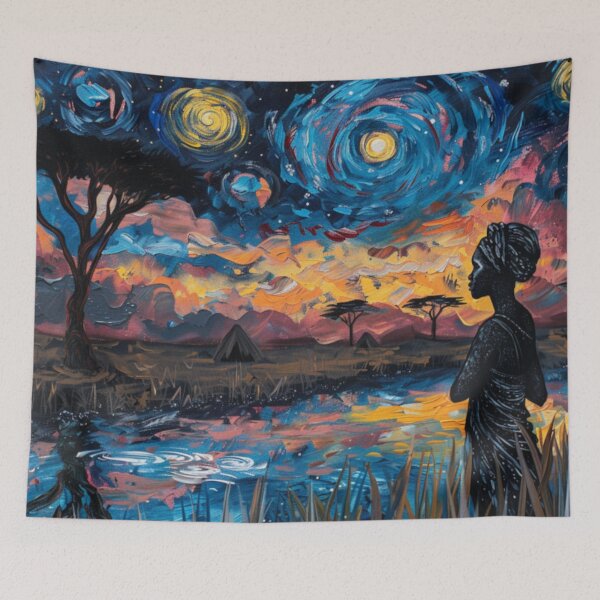 Item preview, African Starry Night Throw Pillow & Tapestry - Afrofuturism Van Gogh Art designed and sold by GSizzle1.