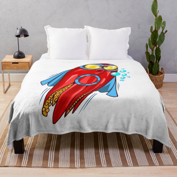 Item preview, Super red octopus with yellow eyes and a cape, cartoon (guaranteed AI-free) designed and sold by fifou96.