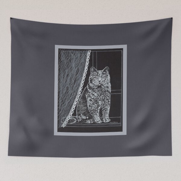 Item preview, Cat in a Window - white gel pen  designed and sold by Annie Mason Art.