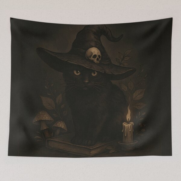Item preview, Witchy black cat with witch hat - dark academia cottage aesthetic  designed and sold by Fantasy Cache.