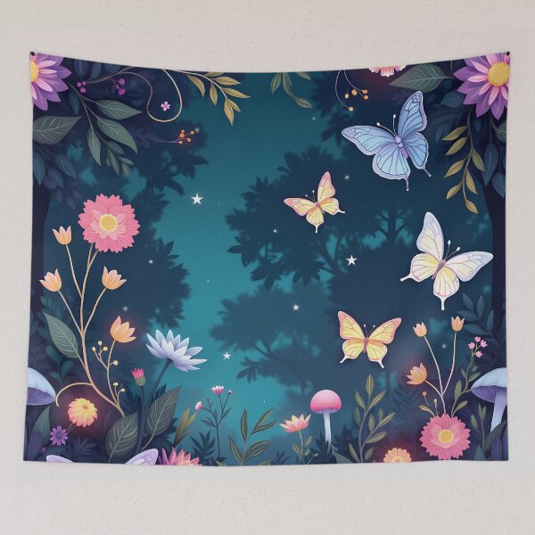Item preview, Magical starry night forest witch butterflies and wild flowers  - dark fairycore garden fairy house girly girls designed and sold by Fantasy Cache.