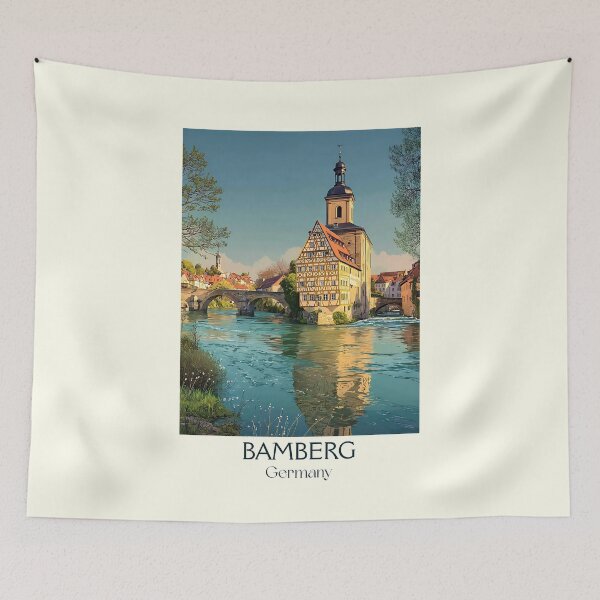 Item preview, Bamberg Germany Poster – Vintage Old Town and River Scene Print designed and sold by TuncGK.