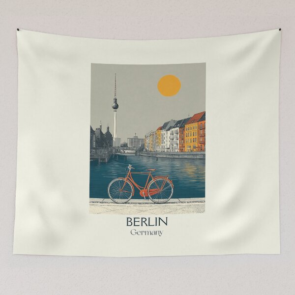 Item preview, Berlin Germany Poster – Vintage Bicycle and Skyline Travel Art designed and sold by TuncGK.