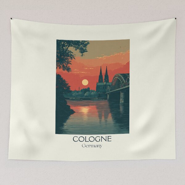 Item preview, Cologne Germany Poster – Sunset Over the Cathedral and Rhine designed and sold by TuncGK.