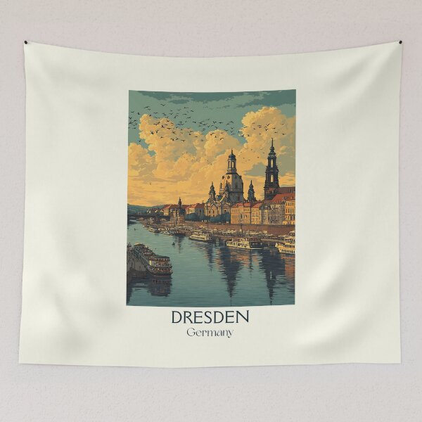Item preview, Dresden Germany Poster – Vintage Skyline Along the Elbe River designed and sold by TuncGK.