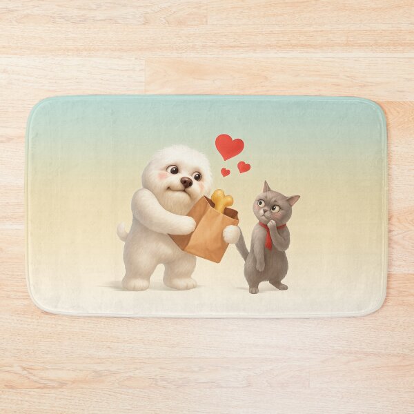 Item preview, Surprise Gift – Smiling Bichon Giving Present to Miss Meow designed and sold by ZKOZKOHI.