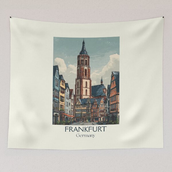 Item preview, Frankfurt Germany Poster – Towering Church in Urban Old Town designed and sold by TuncGK.