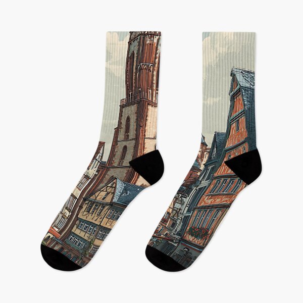 Item preview, Frankfurt Germany Poster – Towering Church in Urban Old Town designed and sold by TuncGK.