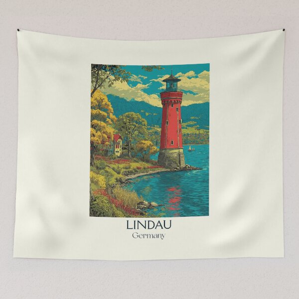 Item preview, Lindau Germany Poster – Lighthouse and Lake Constance Sunset designed and sold by TuncGK.