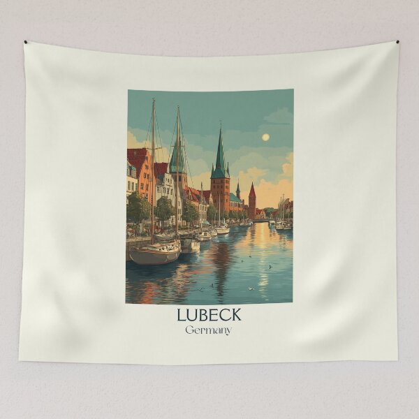 Item preview, Lübeck Germany Poster – Vintage View of a Hanseatic Port City designed and sold by TuncGK.