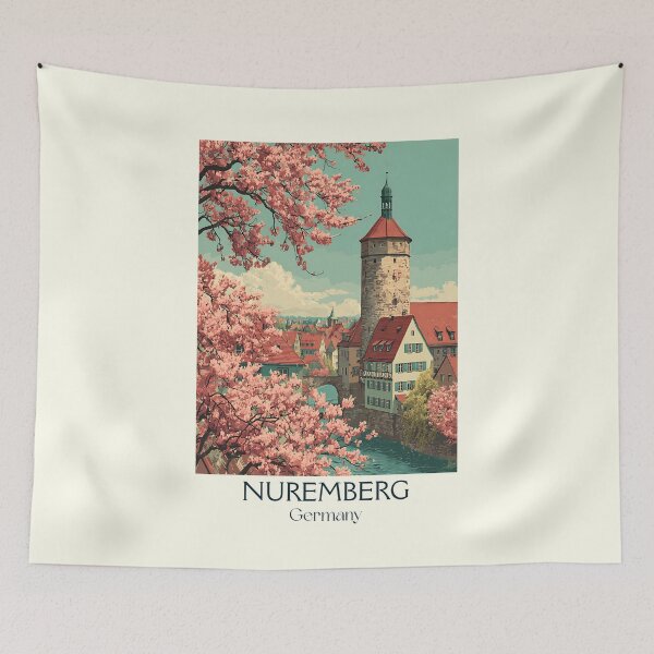 Item preview, Nuremberg Germany Poster – Cherry Blossoms and Tower View designed and sold by TuncGK.