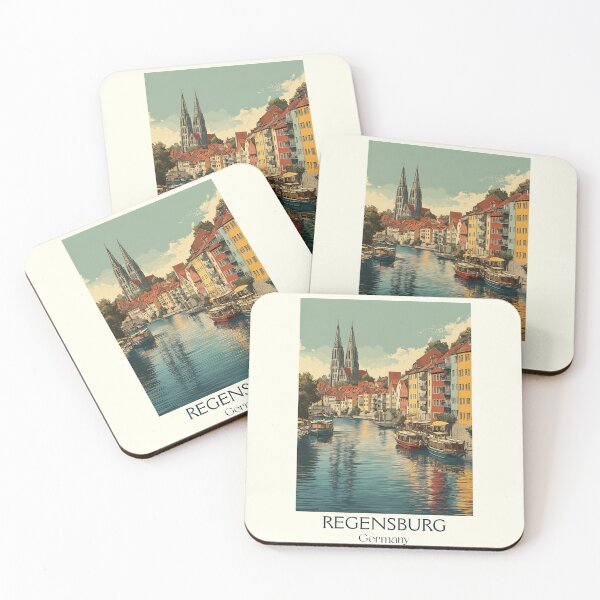Item preview, Regensburg Germany Poster – Riverside Old Town and Twin Spires designed and sold by TuncGK.