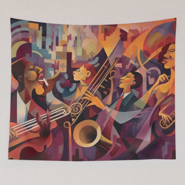 Item preview, Tapiz de jazz de Nueva Orleans: decoración artística abstracta y vibrante inspirada en la música. designed and sold by GSizzle1.
