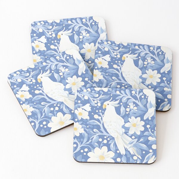 Item preview, Umbrella Cockatoo on Blue Batik Floral designed and sold by Mermaid's Whimsy.