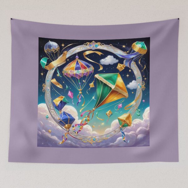 Item preview, Brightly Colored Kites And Ribbons Inside A Big Silver Circle designed and sold by Melantari Vizuns.