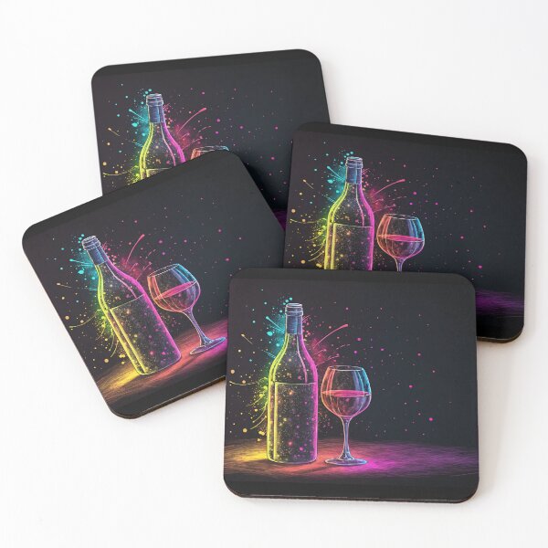 Item preview, Artistic representation of wine bottle and glass in neon colors designed and sold by elkuni.