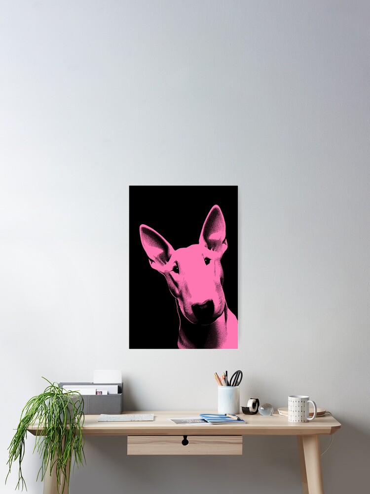 Thumbnail 2 of 3, Poster, Bull Terrier Dog 'Hey There!' Black & Pink Pop Art | Gift For Bull Terrier Lovers, Bull Terrier Moms, Bull Terrier Dads & Bull Terrier Owners designed and sold by K9ish.