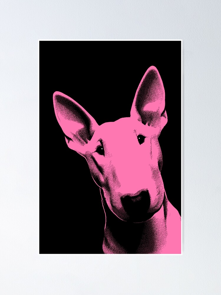 Thumbnail 1 of 3, Poster, Bull Terrier Dog 'Hey There!' Black & Pink Pop Art | Gift For Bull Terrier Lovers, Bull Terrier Moms, Bull Terrier Dads & Bull Terrier Owners designed and sold by K9ish.