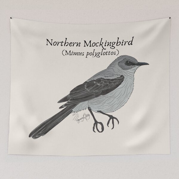 Item preview, Texas Native Bird- Northern Mockingbird (Mimus polyglottos) Vintage Nature Art designed and sold by Marguerite Artistry.