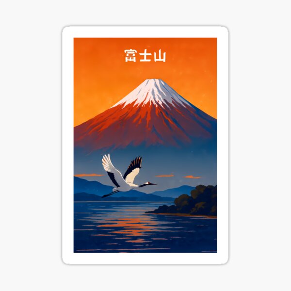 Vista previa del artículo con la obra «grulla volando cerca al monte fuji», diseñado y vendido por arteposters.