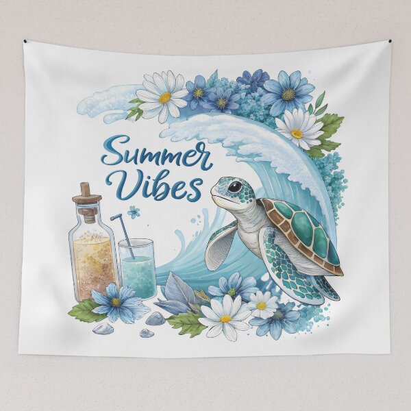 Item preview, summer vibes watercolor blue floral wave designed and sold by GogoGrove.