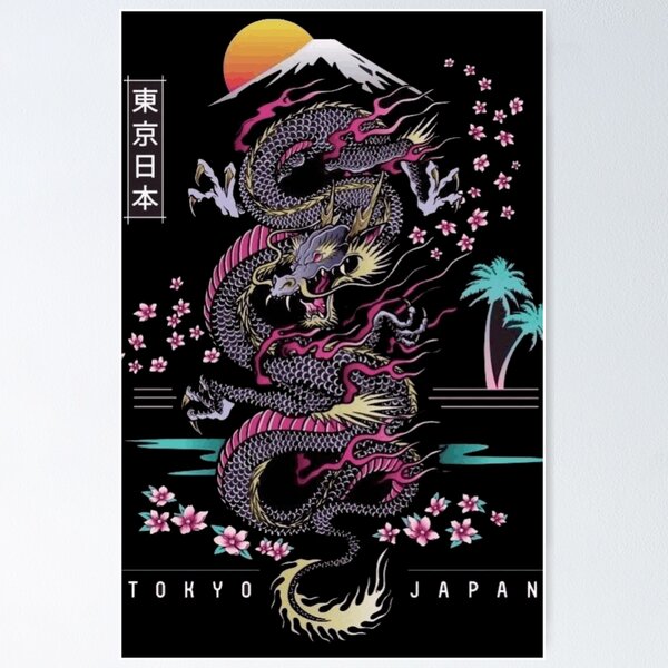 Item preview, Japanese Dragon with Sakura and Mount Fuji at Sunset designed and sold by Andromeda-105.