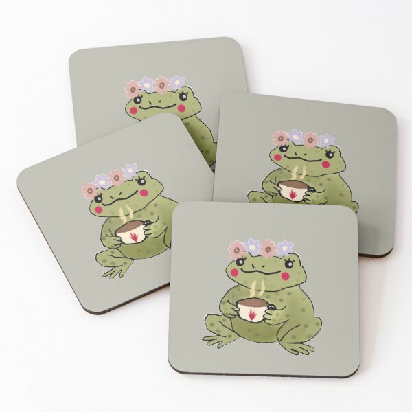 Item preview, Cozy Frog with Flower Crown and Tea – Cottagecore Vibes designed and sold by spisc01.