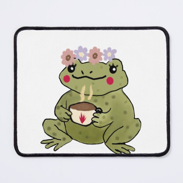 Item preview, Cozy Frog with Flower Crown and Tea – Cottagecore Vibes designed and sold by spisc01.