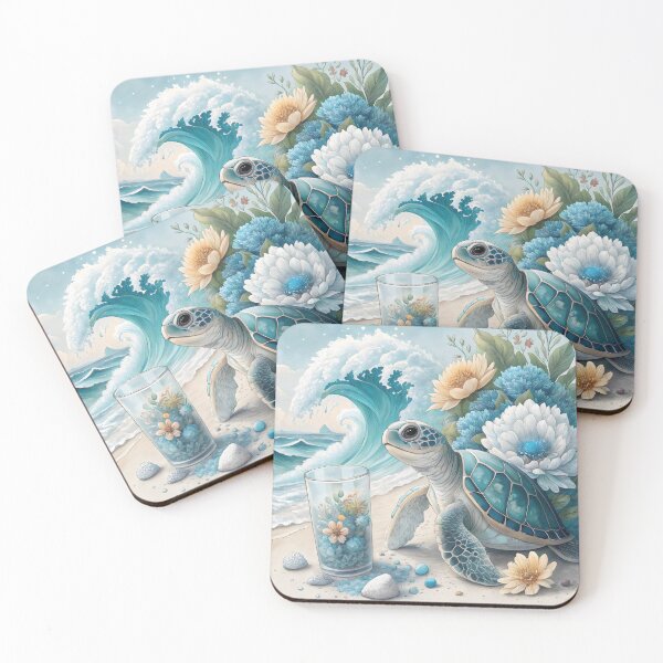 Item preview, watercolor blue sea turtle floral  designed and sold by GogoGrove.