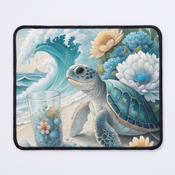 Item preview, watercolor blue sea turtle floral  designed and sold by GogoGrove.