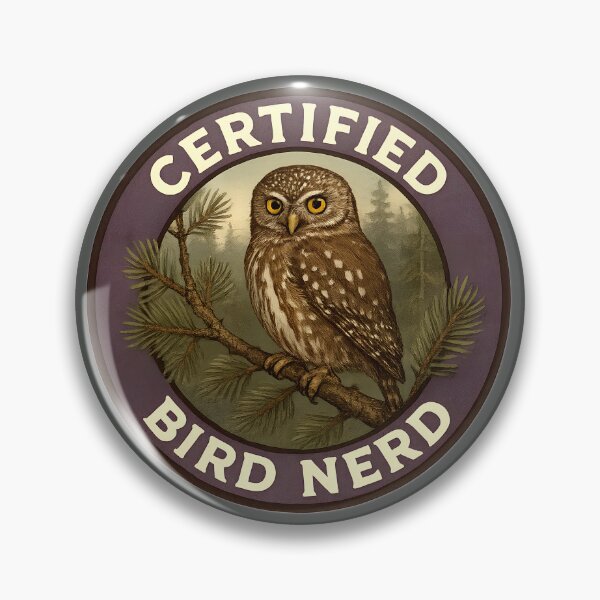 Item preview, Certified Bird Nerd – Northern Pygmy Owl Vintage Badge designed and sold by Brainy Bird's Place.
