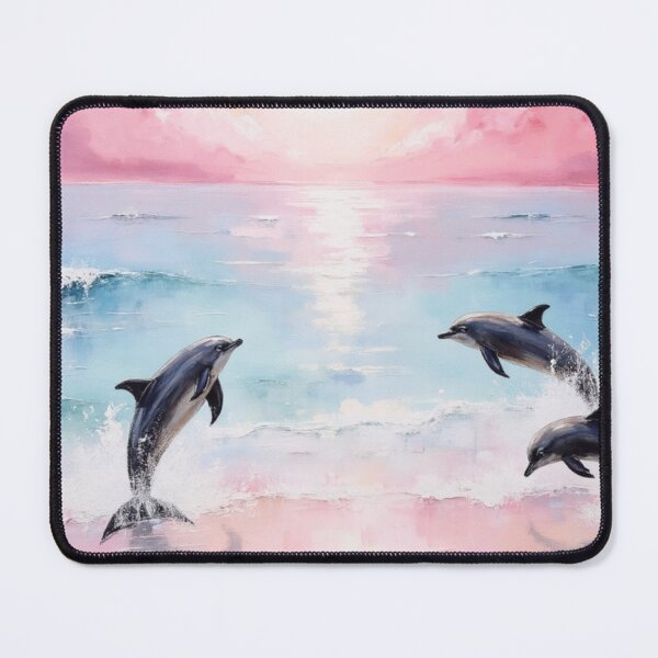 Item preview, Dreamy Beach with Dolphins | Soft Pink and Blue Watercolor Art designed and sold by Christies Creations.