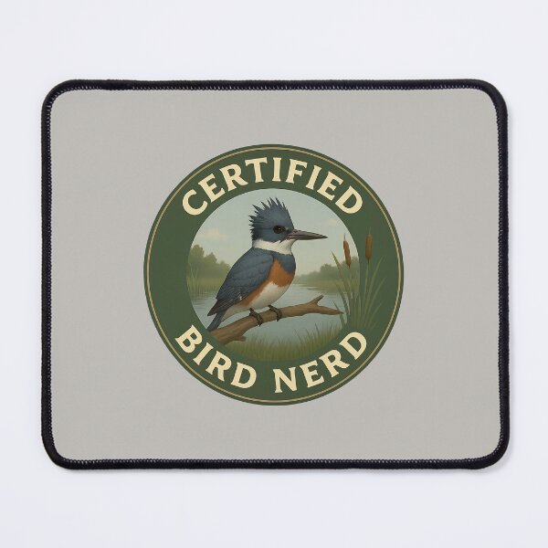 Item preview, Certified Bird Nerd – Belted Kingfisher Vintage Badge designed and sold by Brainy Bird's Place.