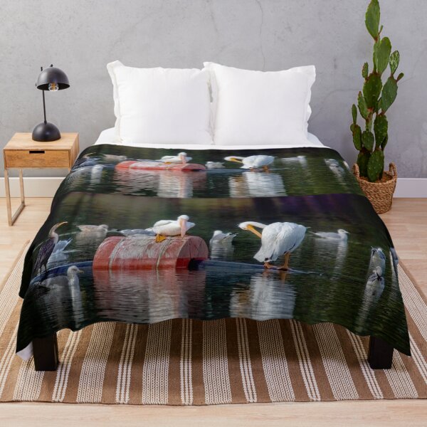 Item preview, White Pelicans, Seagulls, Cormorant Enjoying an Afternoon at the Lake designed and sold by CarolM.