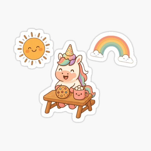 Unicorn Snack Picnic – Kawaii Cookie & Cocoa Party Sticker