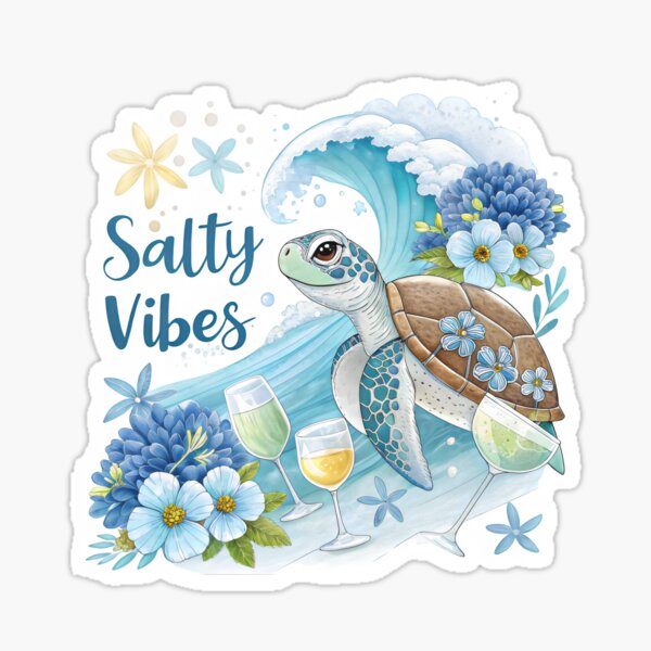 Item preview, salty vibes watercolor blue turtle  designed and sold by GogoGrove.