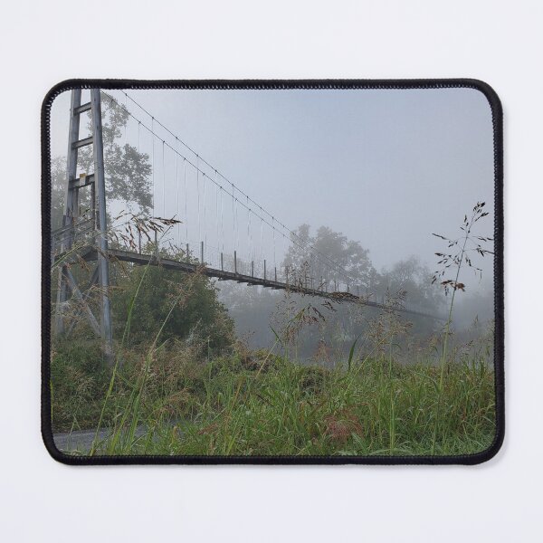 Item preview, Foggy Suspension Bridge – Misty Morning Nature Photography designed and sold by TudgiaStudios.