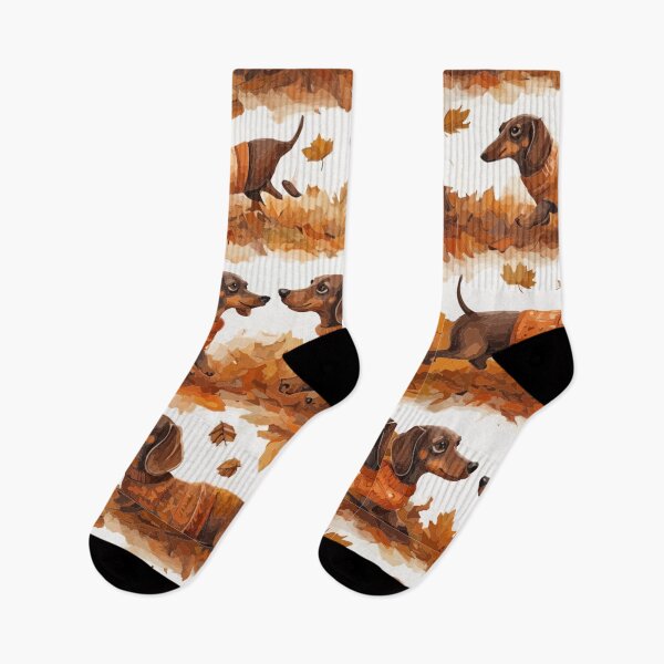 Item preview, Autumn Dachshunds Pattern – Hand-Drawn Dogs in Sweaters with Fall Leaves designed and sold by JOY STORE 45.