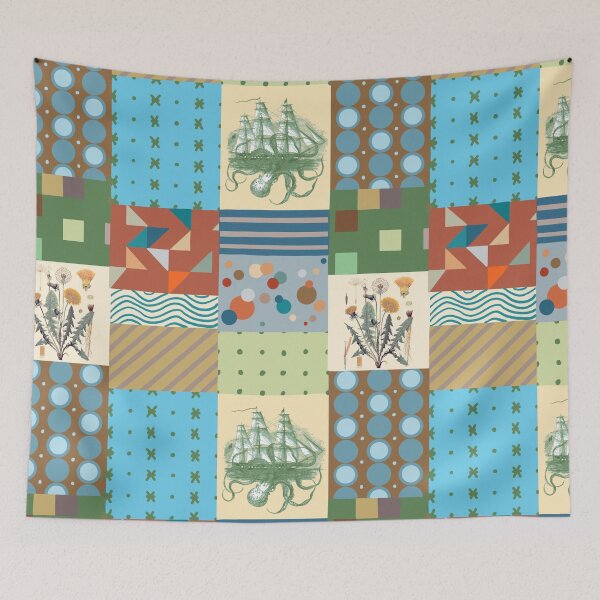 Item preview, Retro Patchwork with Kraken Attacking Homage designed and sold by missdebi27.