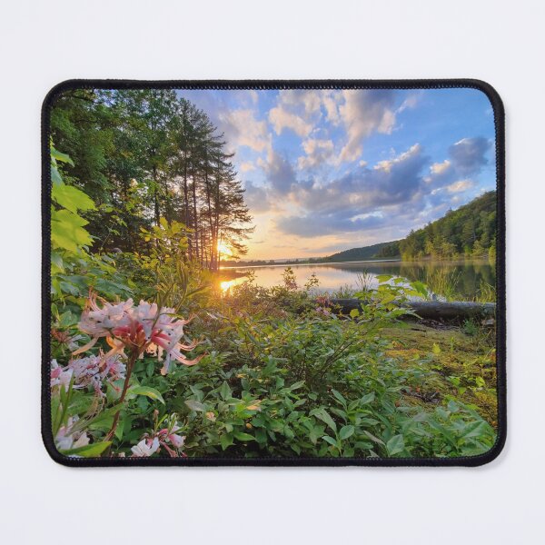 Item preview, Lakeside Sunset with Wildflowers – Golden Hour Nature Photography designed and sold by TudgiaStudios.