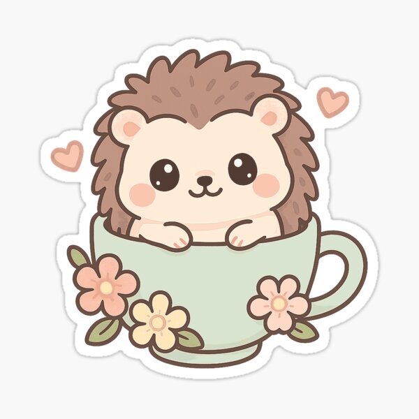 Item preview, Teacup Hedgehog Blossom Hugs designed and sold by cutesweetart.