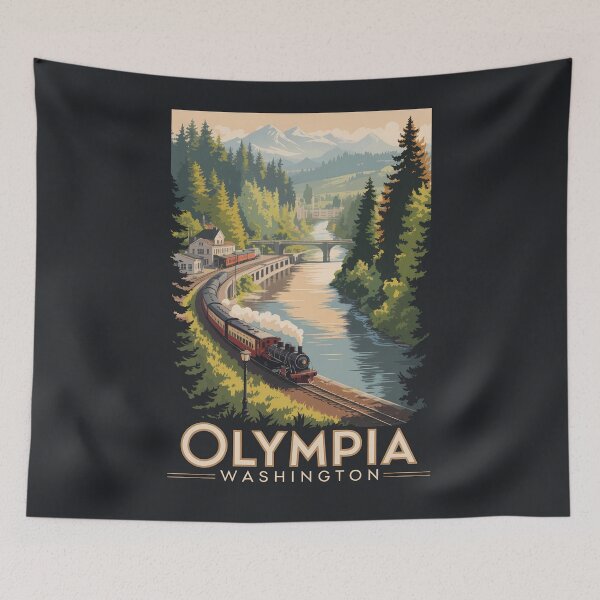 Item preview, Olympia Washington Illustration Travel Art Vintage designed and sold by KrisSidDesigns.