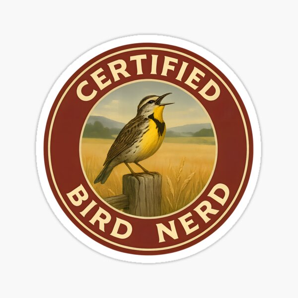 Artikel-Vorschau von Zertifizierter Vogel-Nerd – Western Meadowlark Vintage Badge, designt und verkauft von Brainy Bird's Place.