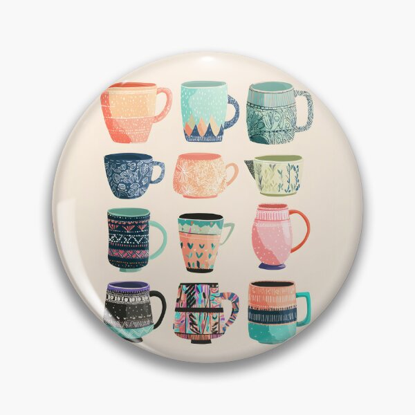 Item preview, A set of colorful tea mugs in different shapes and patterns, in a clip art style designed and sold by wonderisland.