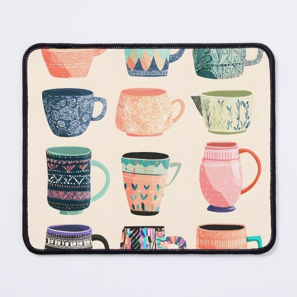 Item preview, A set of colorful tea mugs in different shapes and patterns, in a clip art style designed and sold by wonderisland.