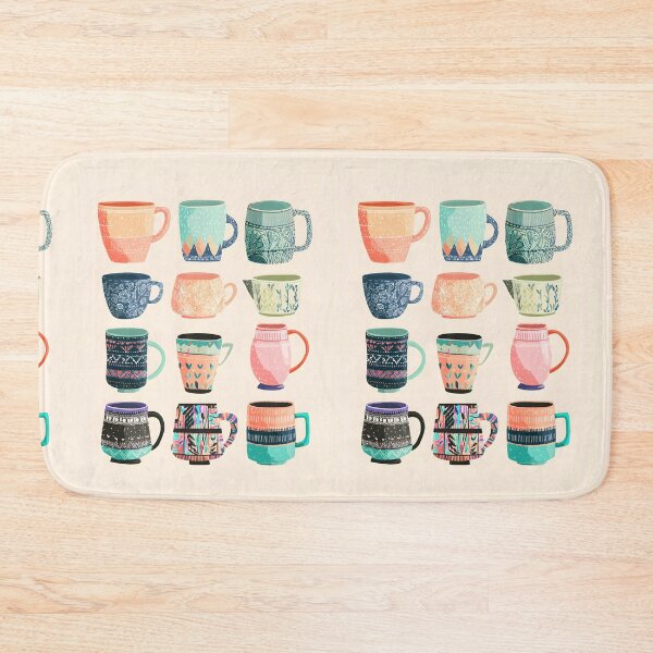 Item preview, A set of colorful tea mugs in different shapes and patterns, in a clip art style designed and sold by wonderisland.