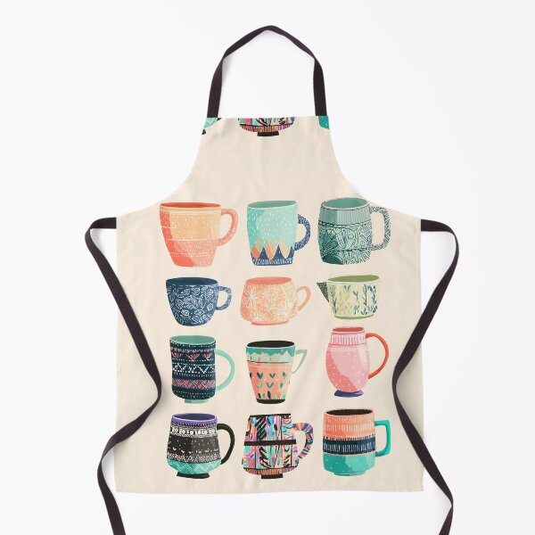 Item preview, A set of colorful tea mugs in different shapes and patterns, in a clip art style designed and sold by wonderisland.