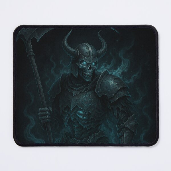 Item preview, Dark Reaper Warrior with Dual Scythes – Undead Skull Knight in Blue Flame Mist designed and sold by HAFIZ-DP.